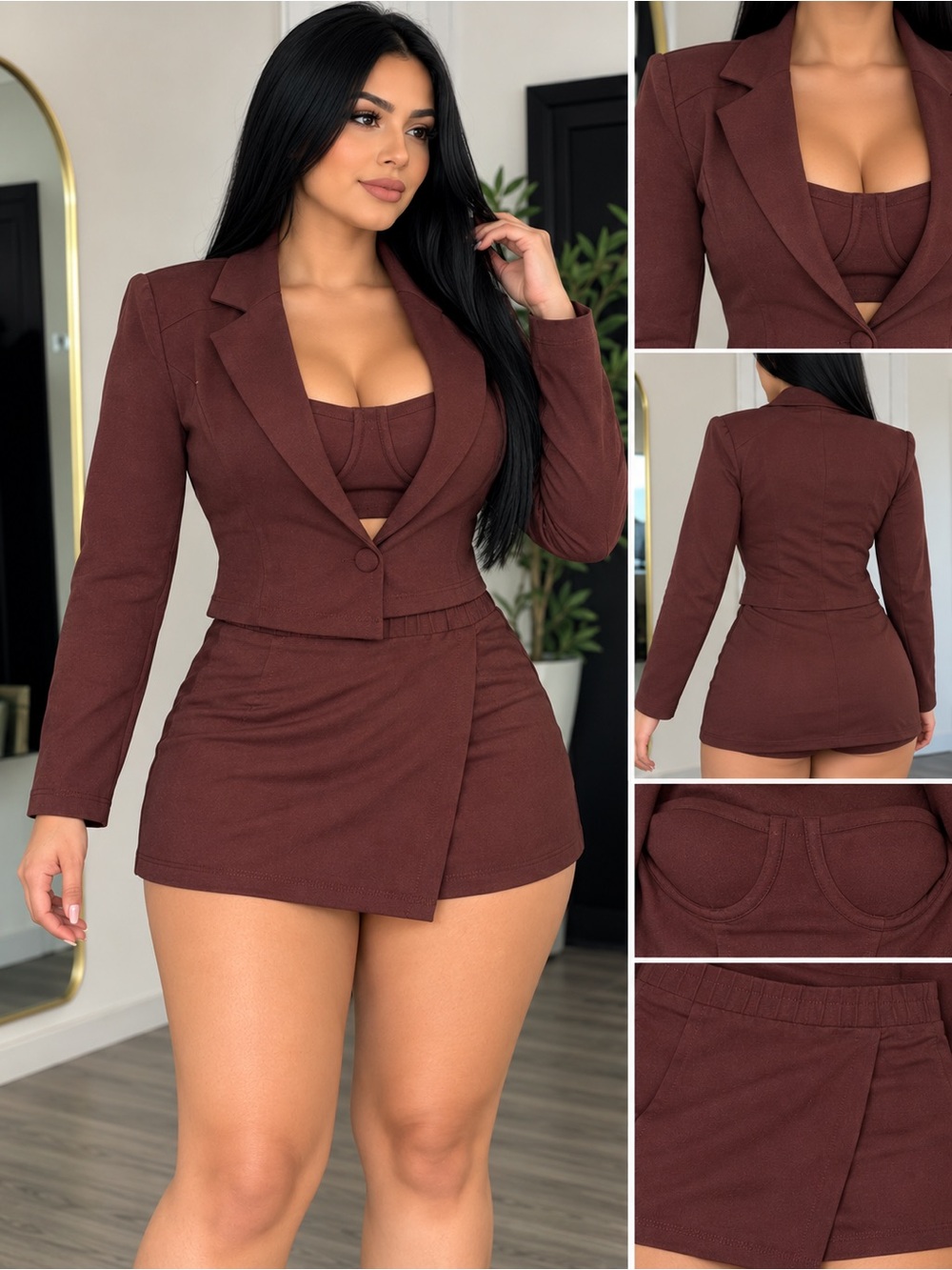 Women's Brown Wrap Mini Skirt - Fashion Brand